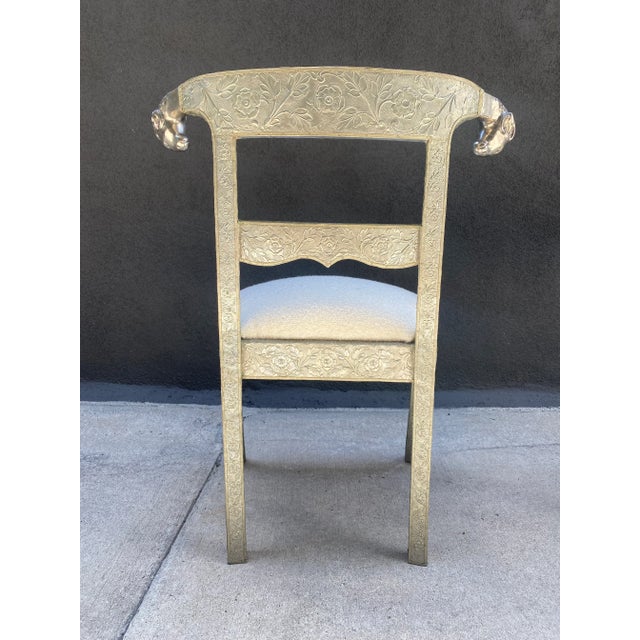 Wood 1990s Vintage Anglo Indian Floral Embossed Rams Head Dowry Chairs - a Pair For Sale - Image 7 of 11