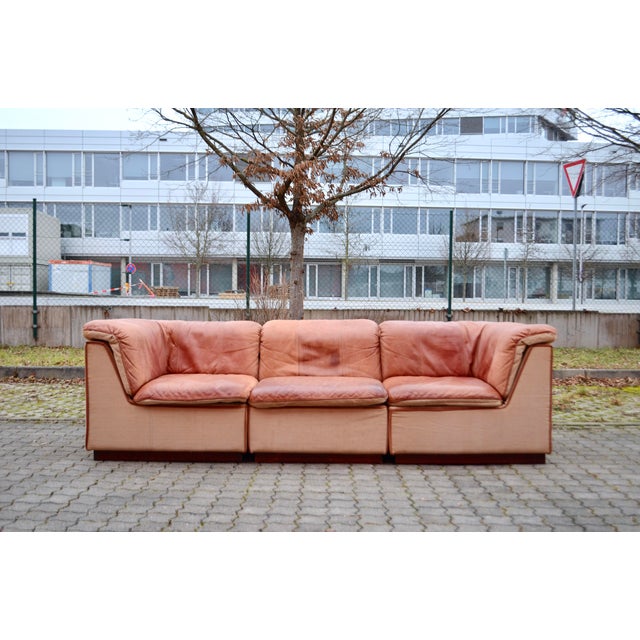 Sapporo Sofa in Cognac Canvas and Leather from Oy Dahlqvist AB / BD Möbel, 1976, Set of 3 For Sale - Image 14 of 18