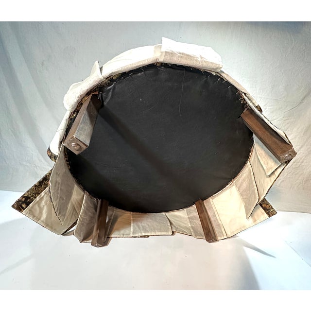 Greige Round Chinoiserie Tufted Ottoman, Poof, Footstool, Vintage 1970’s-80’s For Sale - Image 8 of 11