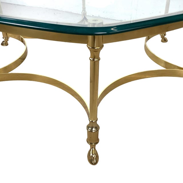 Maison Jansen Brass & Glass Coffee Table | Hollywood Regency Style, Hoof Foot Base For Sale - Image 4 of 18