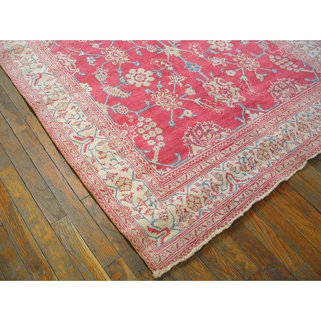 Early 20th Century 1900s Pink Raspebery Geometric Antique Indian Agra Rug 4'6" X 7'9" Handknotted Cotton Carpet For Sale - Image 5 of 6