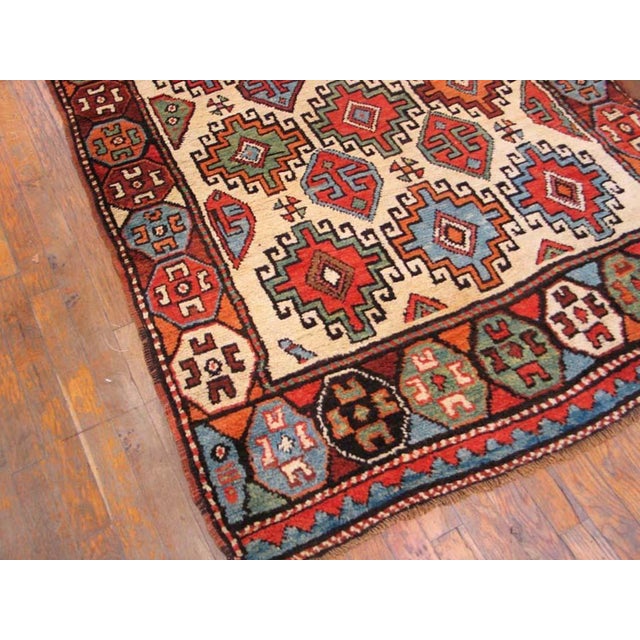 1850s Ivory Geometric Tribal Antique n.w. Persian Rug 3'10" X 9'4" Handmade Wool Carpet For Sale - Image 10 of 10