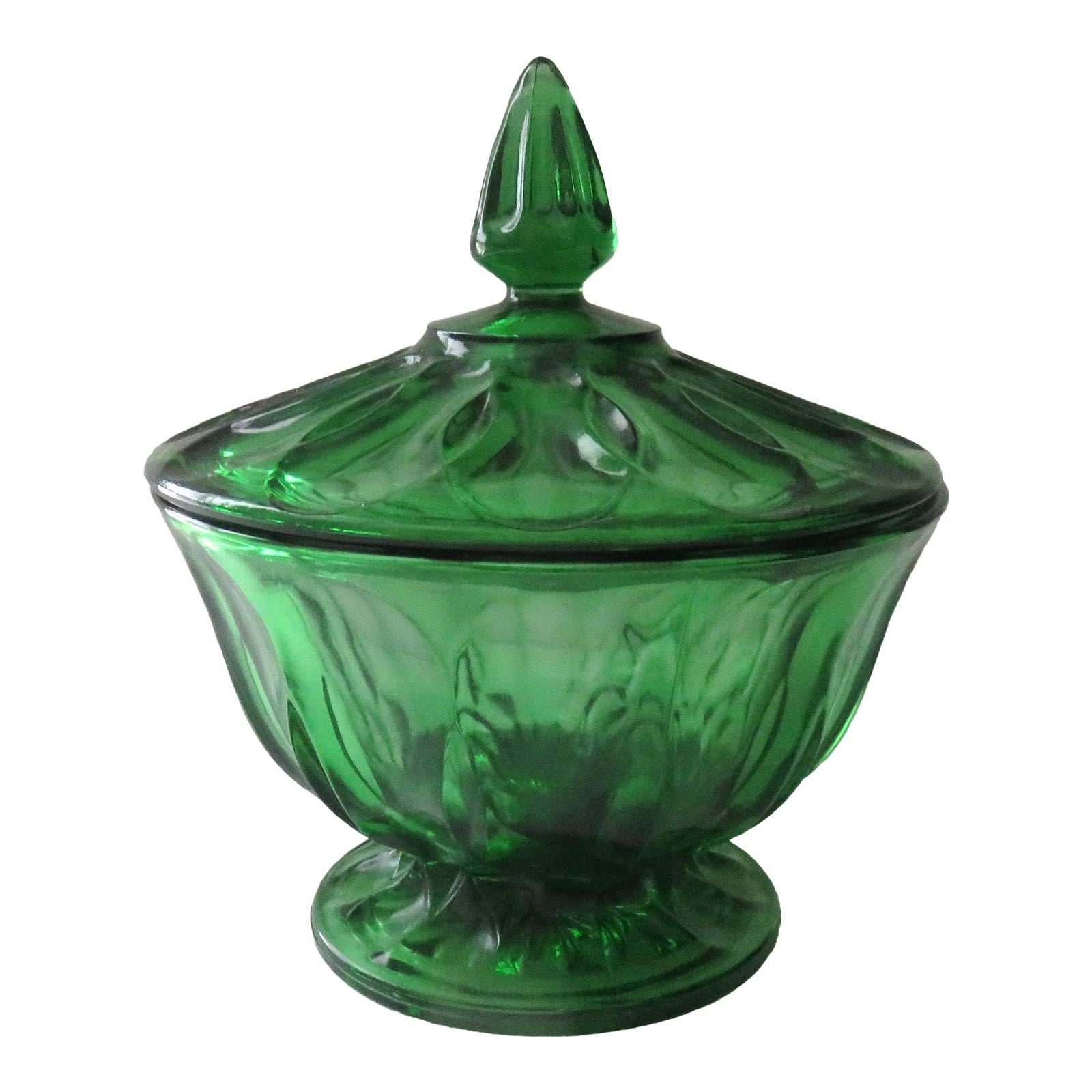 Vintage Anchor Hocking Green Depression Glass Candy / Nut Jar With Lid
