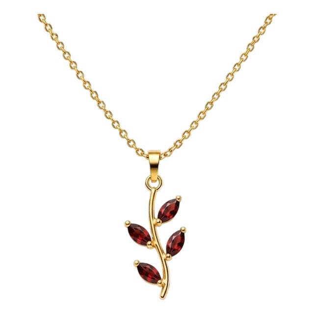 Natural Red Garnet Leaf Pendant | January Birthstone Necklace | Dainty Gemstone Charm For Sale