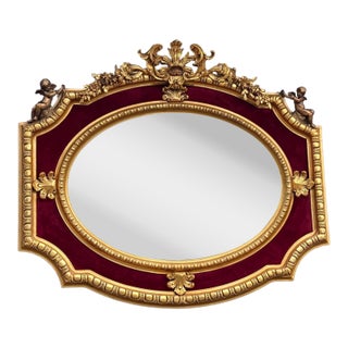 1980 French Louis XVI Gold Velvet Wood Wall Mirror 1 Piece For Sale