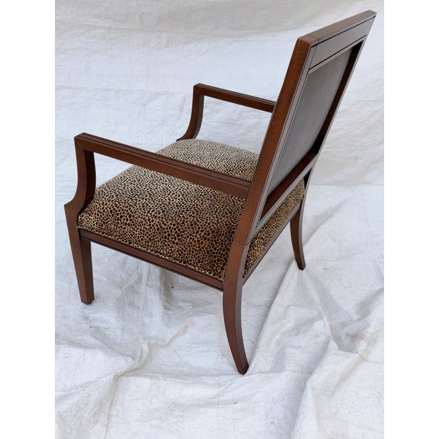 90's Timeless Leopard Print Black Faux Leather Back Mahogany Arm Chair For Sale - Image 4 of 5