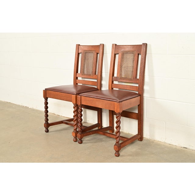 Stickley Brothers Antique Mission Oak and Cane Arts & Crafts Side Chairs or Dining Chairs, Pair For Sale - Image 14 of 14