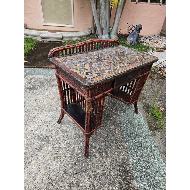 Arts & Crafts Early 20th Century Rare Signed Karpen Furniture Arts & Crafts Woven Reed Desk & Chair For Sale - Image 3 of 14