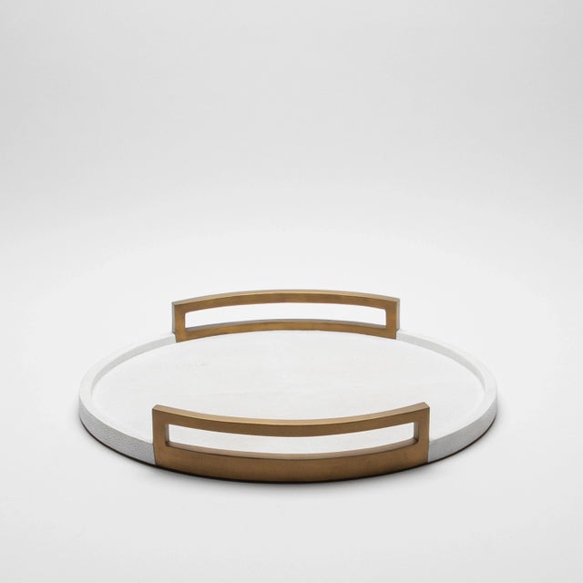 R & Y Augousti Round Tray in White Shagreen With Bronze Patina Brass by R&y Augousti For Sale - Image 4 of 6