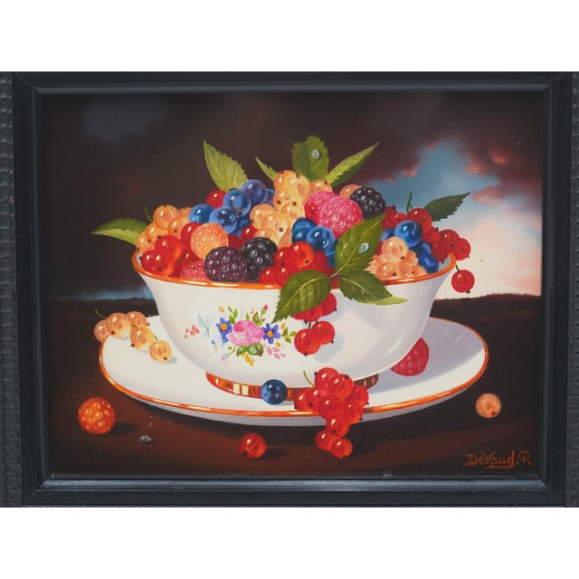 Traditional p.devaud Les Petits Fruits Still Life Painting on Canvas - Signed For Sale - Image 3 of 10