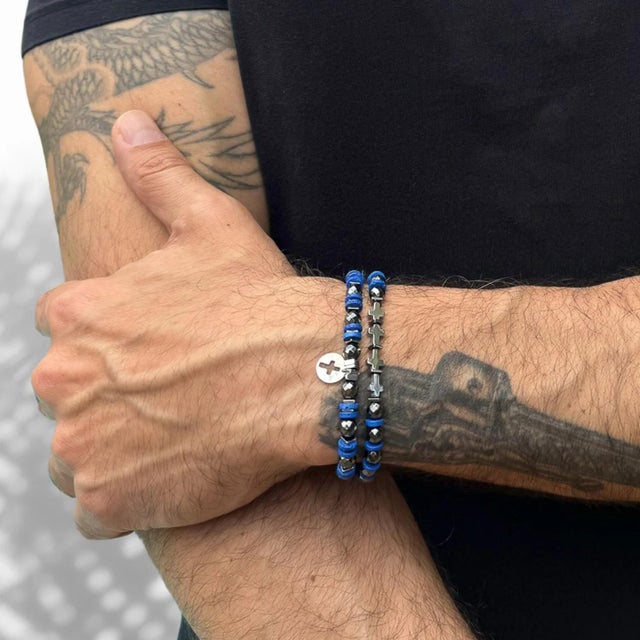 Embrace positivity and protection with the Good Vibes Spiritual Beaded Sterling Silver Cross Bracelet Set, a stylish and...