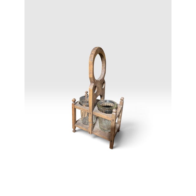 Antique French Provincial Wooden Double Wine Bottle Carrier With Glass Inserts For Sale - Image 4 of 9