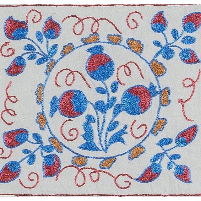 Modern Uzbek Suzani Hand Embroidered Cushion Cover, Silk Decorative Sham. 16"x18" For Sale - Image 3 of 4