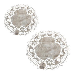 Vintage Table Tatting Doilies Fine Linen Imported Italy Late 20th Century Handmade Traditional - Set 2