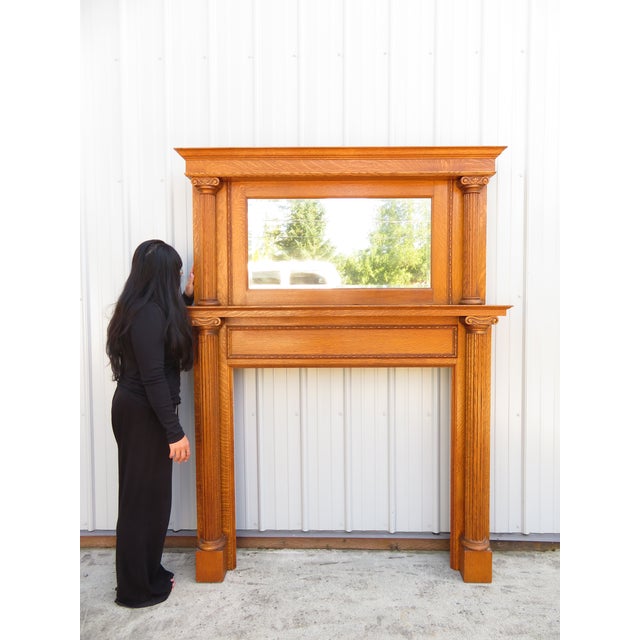 Wood Antique Mission Oak Mantle Fireplace Surround W/ Mirror ~ Arts & Crafts ~ Columns For Sale - Image 7 of 16