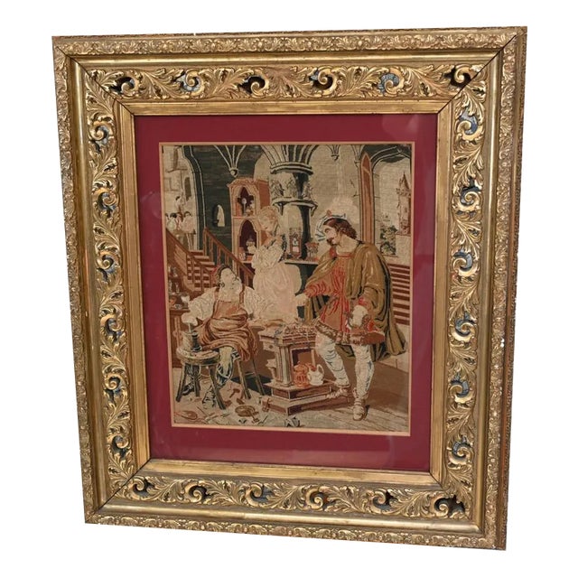 Italian Needlepoint Tapestry of Cobbler and Prince, 1860 For Sale