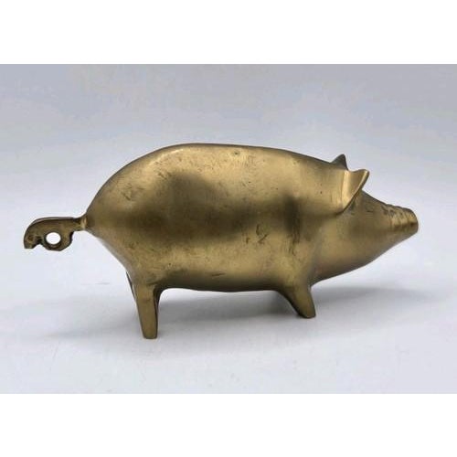 Vintage Contemporary Solid Brass Pig Figurine For Sale - Image 4 of 17