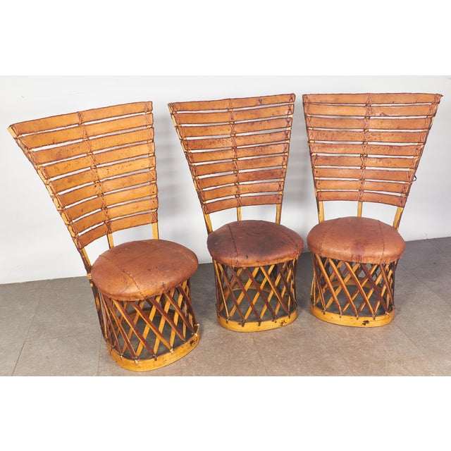 Vintage Chairs in Wood and Leather, 1960s, Set of 3 For Sale - Image 17 of 17