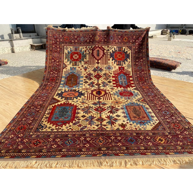 Vintage Kazak Wool Rug, Ivory Tribal Medallion For Sale - Image 9 of 9