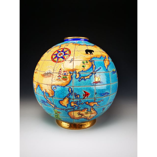 Colonial Globe Vase World Map by M.P. Chevalier for Longwy For Sale - Image 4 of 8