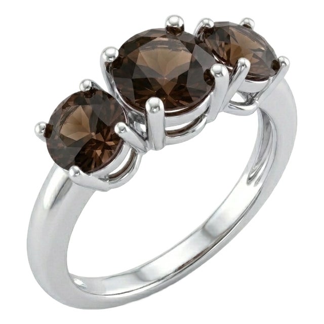 Smoky Topaz Gemstone Ring, 925 Stelring Silver Three Gemstone Trio Ring Us 7 For Sale
