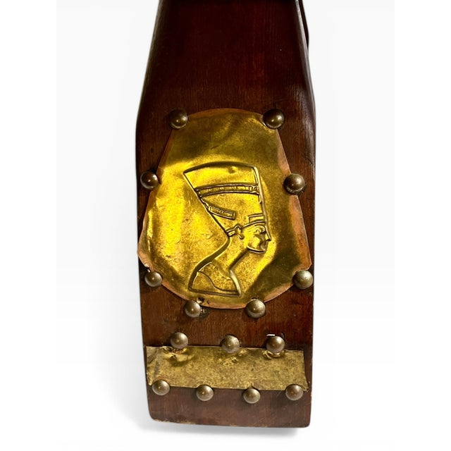 Vintage Mid-Century Egyptian Camel Saddle Stool in Leather and Brass For Sale - Image 13 of 15