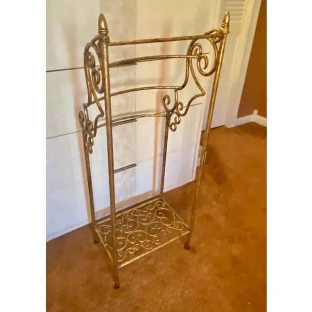 Gold 1930s Hollywood Regency Gold Iron Towel Rack For Sale - Image 8 of 10