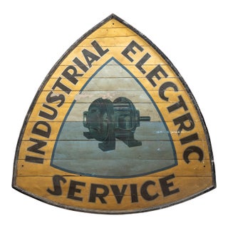 Oversize Antique Industrial Electric Service Hand-Painted Wooden Sign For Sale