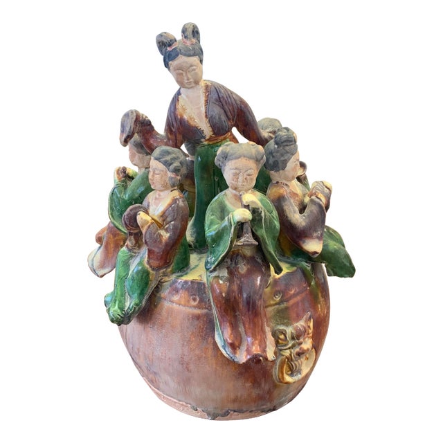 Mid to Late 20th Century Chinoiserie Figures Playing Musical Instruments For Sale