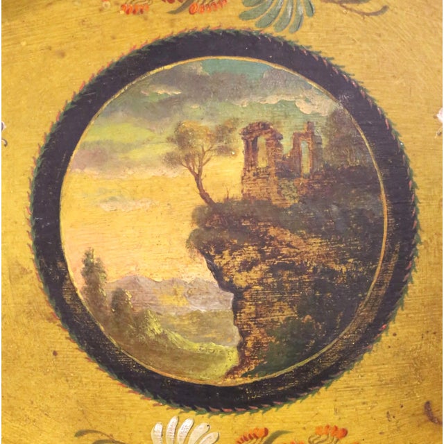 19th Century French Hand-Painted Oval Tole Tray With Romantic Ruins Scene For Sale - Image 4 of 10