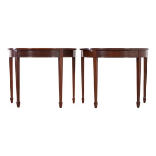 Pair of Georgian Style Mahogany Demilune Console Tables For Sale
