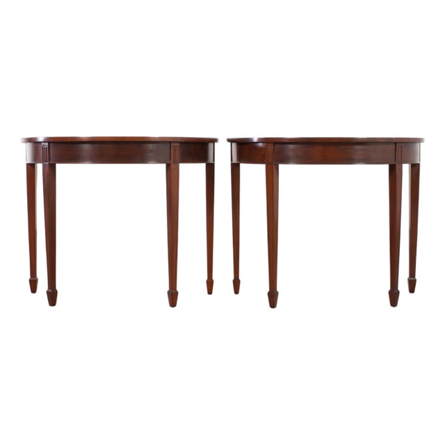 Pair of Georgian Style Mahogany Demilune Console Tables For Sale