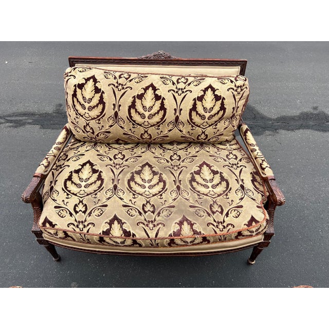 Textile French Louis XVI Settee With Matching Ottoman For Sale - Image 7 of 10
