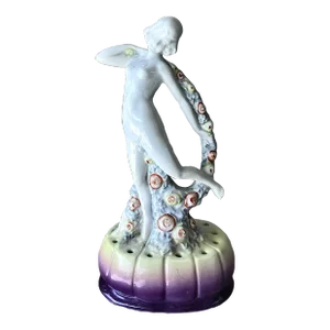 Circa 1920 Art Nouveau-Inspired Porcelain Nude Nymph Flower Frog, Germany