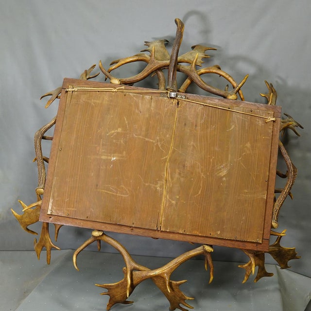 Brown Antique Black Forest Mirror With Antler Arrangement Ca. 1920s For Sale - Image 8 of 8