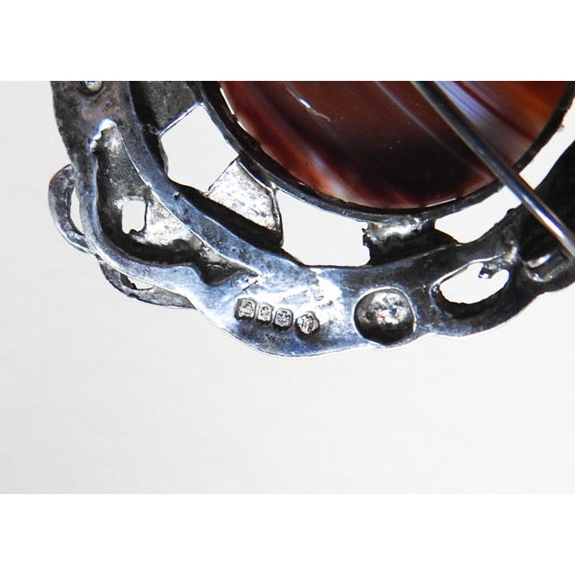 English 1956 Century Banded Agate Scottish Thistle Sterling Brooch For Sale - Image 3 of 6