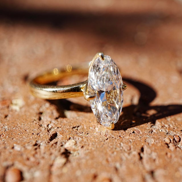 2020s Kai One-of-a-Kind Vela 2ct Moval Lab Grown Diamond Ring in 14k Yellow Gold, Size 5 For Sale - Image 5 of 8