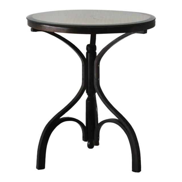 Late 20th Century French Style Bergère Top Woven Cane Bentwood With Glass End Table For Sale