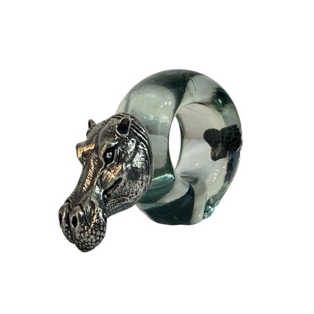 Vintage Safari African Wildlife Animals Handblown Glass & Pewter Napkin Rings - Set of 8 For Sale - Image 16 of 18