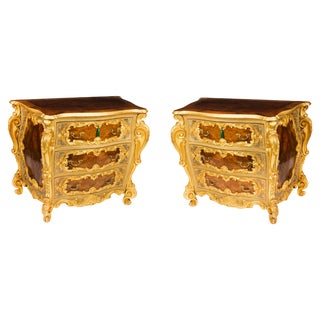 Antique Venetian Walnut and Giltwood Commodes, 1890s, Set of 2 For Sale