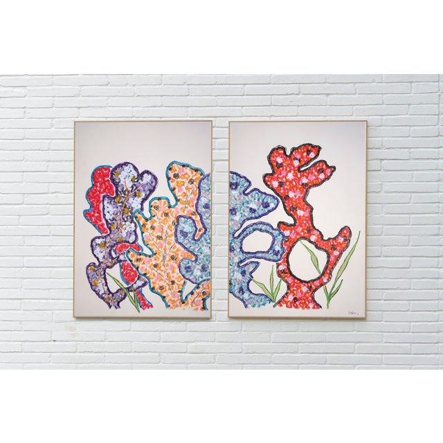 This vibrant diptych reimagines coral formations as architectural, living structures suspended between abstraction and...