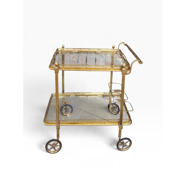 Hollywood Regency Vintage Maison Jansen Brass Drinks Trolley Bar Cart For Sale - Image 3 of 13