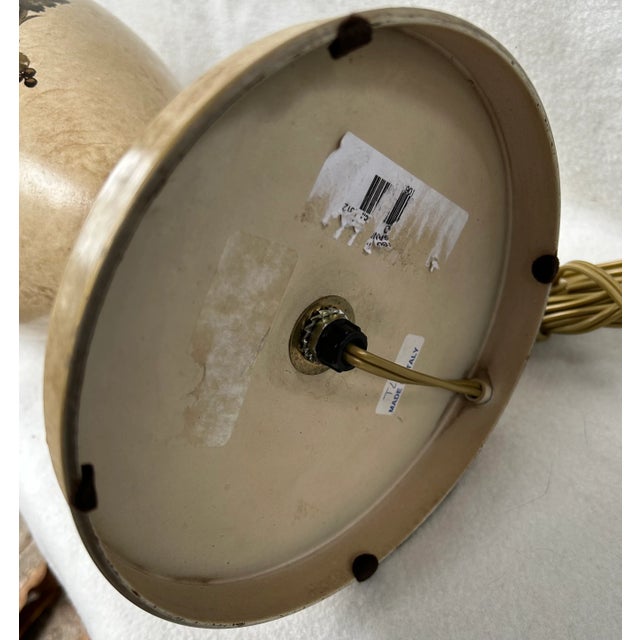 Vintage Italian Painted Tole Metal Urn Shaped Neoclassic Lute Horn Grape Leaves Table Lamps - a Pair For Sale - Image 10 of 10