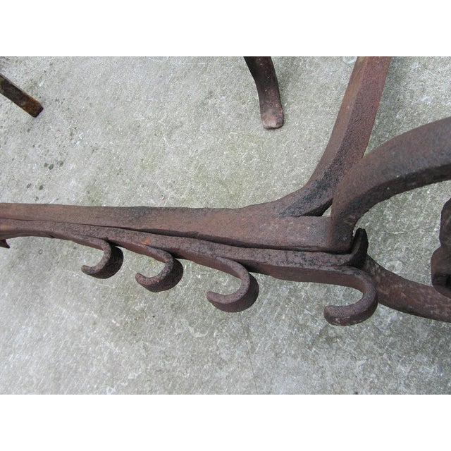 Antique Hand Forged Iron Dragon Gothic Andirons, 1700s, Set of 2 For Sale - Image 10 of 14