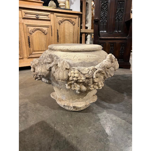Cream Italian Cast Stone Fruit and Floral Swag Coffee Table Base or Pedestal For Sale - Image 8 of 11