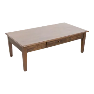 Large 19th Century Rustic French Country Solid Walnut Coffee Table With Drawer