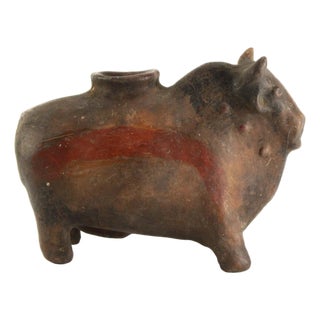 Huge 19th C. Spanish Colonial Cusco Pottery Bull Shaped Terracotta Chicha Vessel For Sale