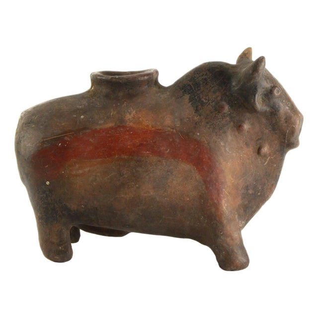 Huge 19th C. Spanish Colonial Cusco Pottery Bull Shaped Terracotta Chicha Vessel For Sale