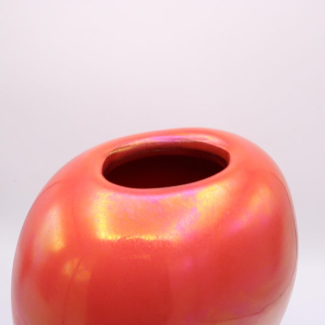‘Mora' Italian Art Glass vase by Alejandro Ruiz for Venini & Co. Cased glass, clear and coral red, iridescent. Marked:...