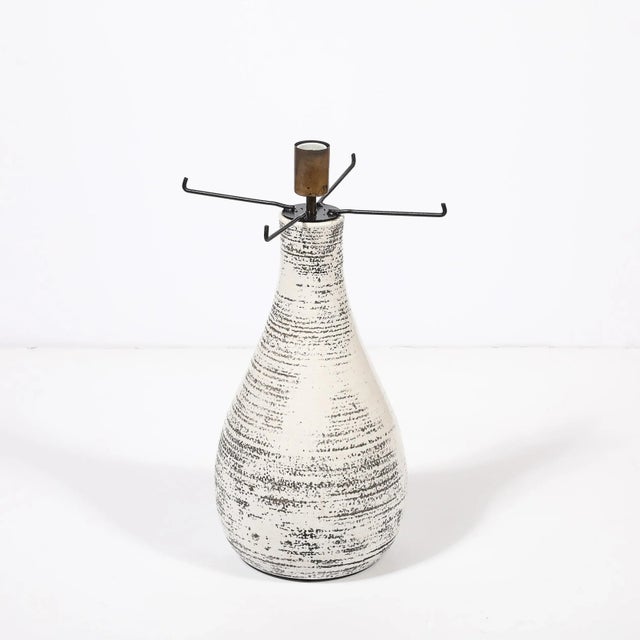 Mid-Century White Glazed Ceramic Table Lamp With Monumental Spun Resin Shade For Sale - Image 15 of 16